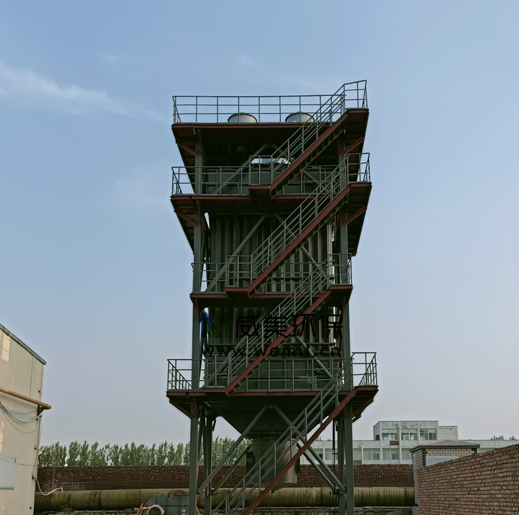 氰尿酸生產線廢氣治理濕電除塵器安裝完畢,待接管道調試